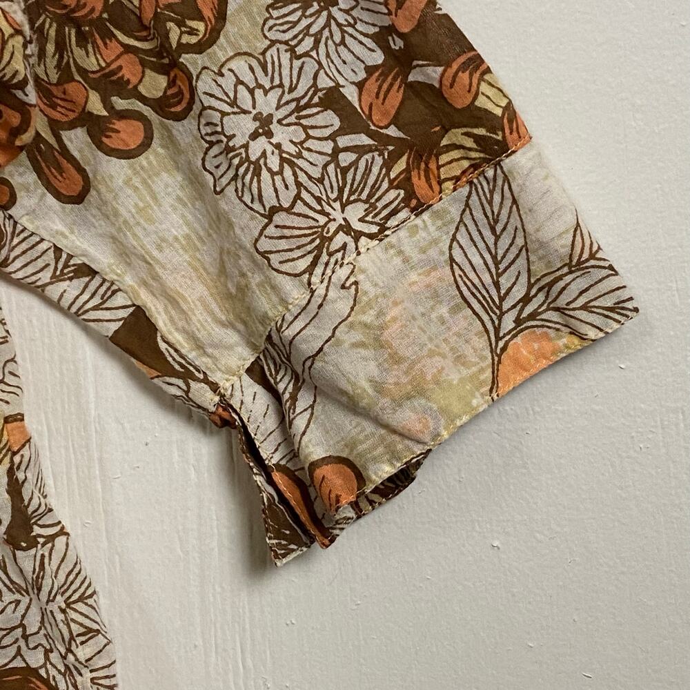 Free People Floral Button-Up Shirt in Orange, Brown, Cream - Picture 5 of 10